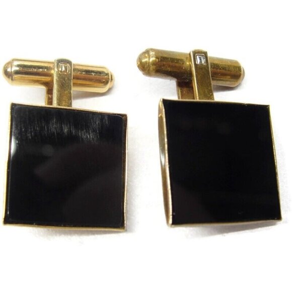 David Donahue Cufflinks Black Onyx Gold Tone Shirt Button Set Formal Tux Vintage - Picture 15 of 16